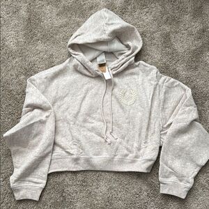 Victorias Secret PINK CROPPED HOODIE IN OATMEAL SIZE M